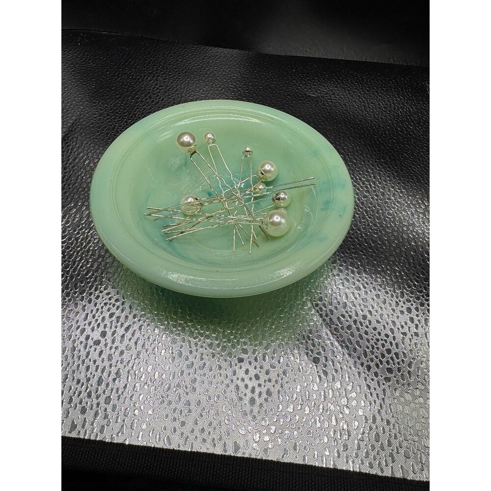 Avon Vintage 1970s Soap Dish Aqua Victoriana Milk Glass Swirl Rose Design